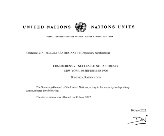 Depositary notification of the Commonwealth of Dominica’s ratification (30 June 2022)