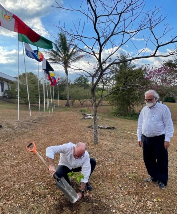 Floyd plants a corteza amarilla tree on UPEACE grounds
