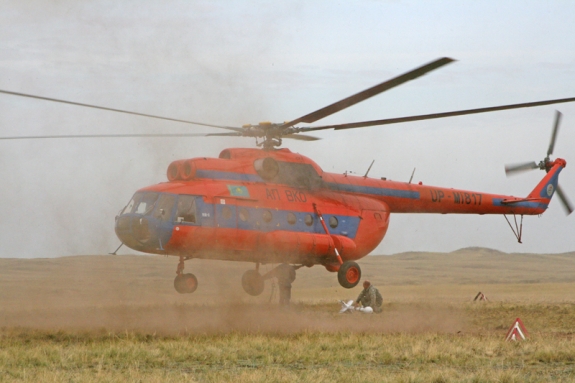 Magnetic field measurements for most of the inspection area are obtained with a so-called mag bird tied to a helicopter.