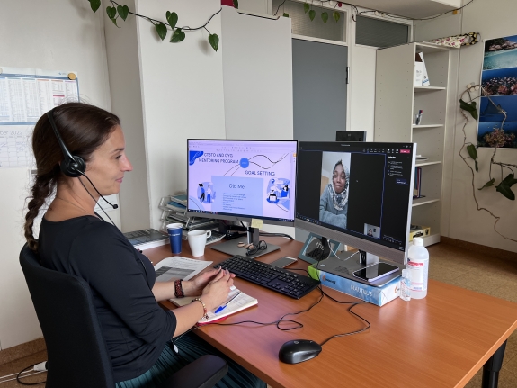 CTBTO Mentor Jasmina Lazovska, CTBTO Associate Administrative Officer in the International Monitoring System (IMS) Division, on a virtual call with mentee, Afra Abdelrahman Mohammed Bakhit of Sudan