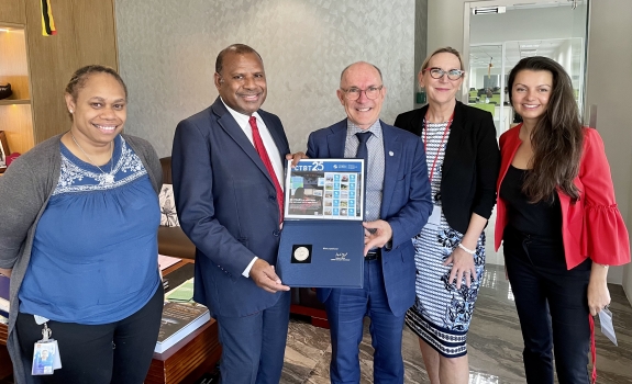 CTBTO delegation in Port Moresby with Papua New Guinea’s Attorney General, Eric Kwa and ad interim United Nations Resident Coordinator, Marielle Sander
