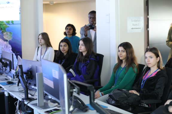 Girls listening to presentation at IDC’s Operations Centre