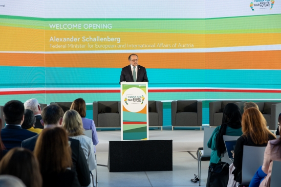 Schallenberg delivering remarks at high-level symposium