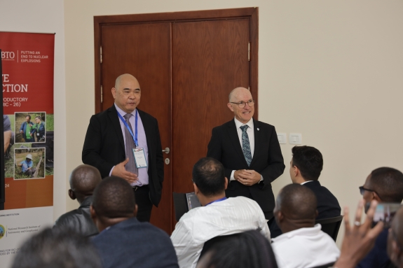 Franz Ontal, Chief of Training Section and CTBTO Executive Secretary Robert Floyd address RIC-26 participants