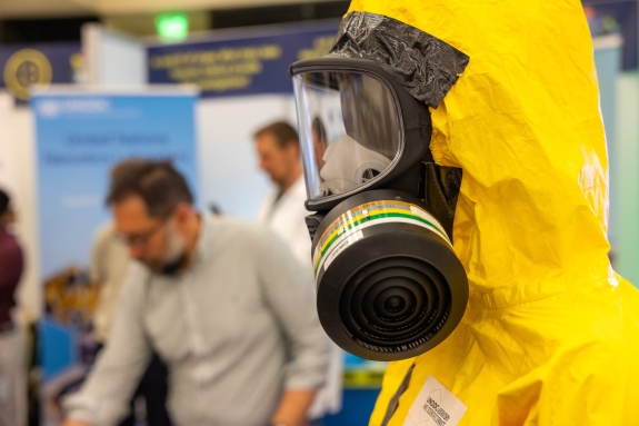 Close-up of protective gear at stand at Long Night of Research event 