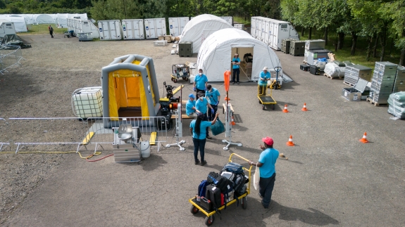 The decontamination line at the Base of Operations