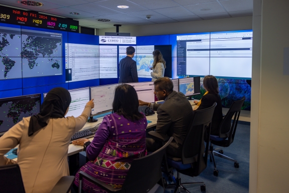 CTBTO analysts reviewing data at International Data Center (IDC) in Vienna, Austria