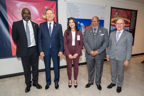 Group photo of speakers (left to right): Ebo, Umarov, Manuel, Francis, and Floyd