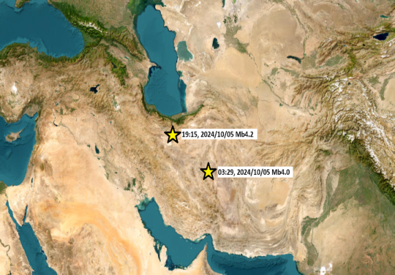 Locations of seismic events in Iran on 5 October