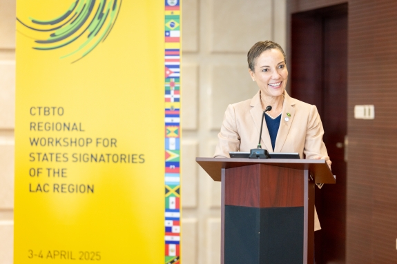 Jamaica’s Minister of Foreign Affairs and Foreign Trade, Kamina Johnson Smith delivering address