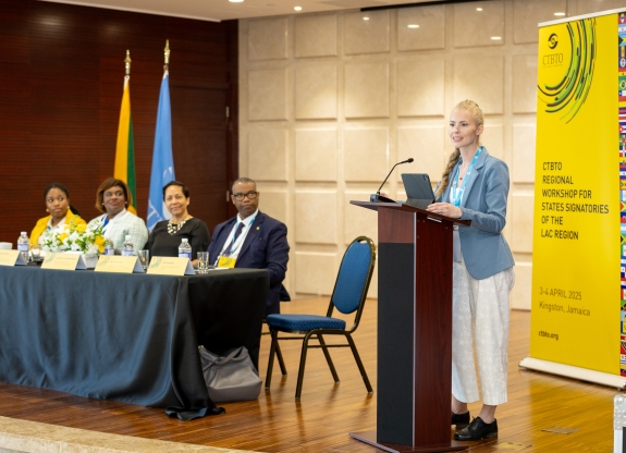 Karli Seshadri, CTBTO Senior External Relations Officer, facilitating session, “Overview of CTBTO and LAC Region”