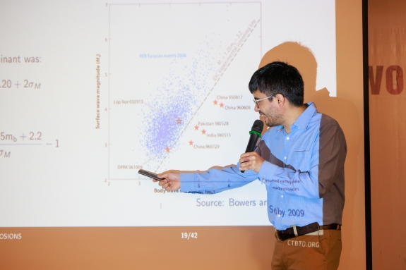Rodrigo Chi, CTBTO Seismic-Acoustic Officer, presenting on use of data characteristics for determination of human-made events 